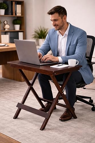 Image of fplus Teak Wood Compact Folding Table 18x20x24 Inches | Foldable Stool-Table for Balcony & Study