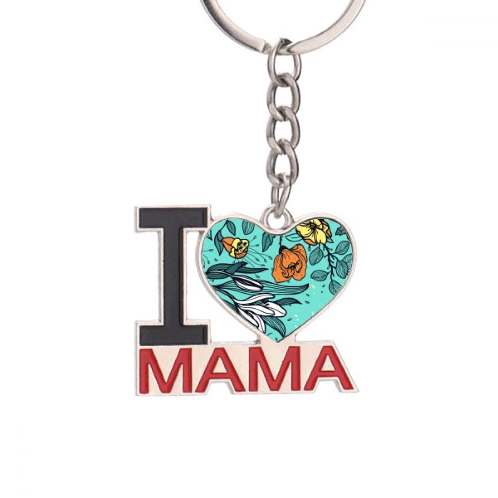 Modern Art Lily Camellia Drawing Keychain Metal Keyring Holder Love MAMA Mother