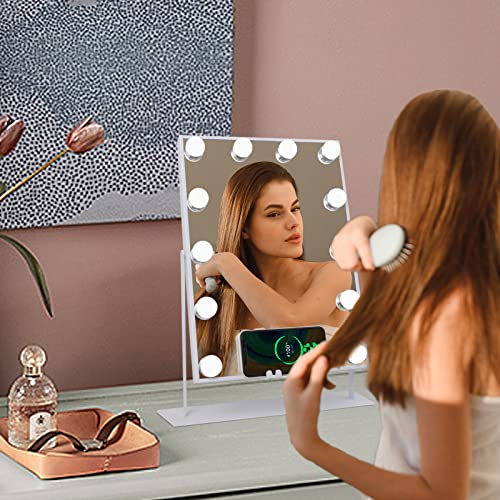 Fenair Hollywood Vanity Mirror With Lights And Bluetooth Wireless Charging Lighted Makeup Mirror With 12 Led Lights Upgrated Hollywood Mirror With Dimmable Lights #TOP6