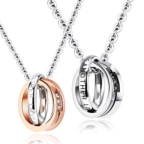 Fate Love MDS Acogedor Present Couple Rings for Him and Her Promise Engagement Wedding Bands Stainless Steel Matching Ring Pendant Set for Women Men Gifts