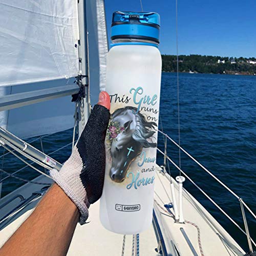 64Hydro 32Oz 1Liter Motivational Water Bottle With Time Marker & Removable Strainer, Horse Gifts For Girls, Women, Men, Horse Gifts For Horse Lovers - Horse Water Tracker Bottle - Girl Runs On Jesus #TOP1