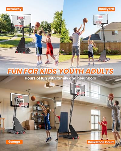 Image of IGL Basketball Hoop Outdoor 47 Inch, Height Adjustable 5.3-10 FT, Portable Basketball Goal with Shatterproof Backboard for Kids Teens Adults, Backyard Driveway