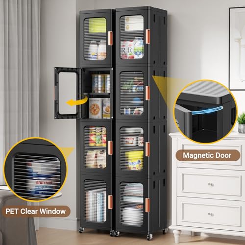 Image of BROVIEW 1-Tier Tall Narrow Storage Cabinet Organizer, Slim Bathroom Cabinets with Adjustable Shelves and Door, Plastic Kitchen Pantry Organizers and Storages for Small Space, Laundry, Black