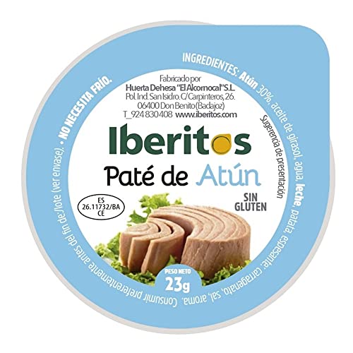 Iberitos - Bandeja de 18 Monodosis de Auténtico Paté de Atún | Ideal para Desayunos y Meriendas - Apto para Celiacos - Latas de 23 g