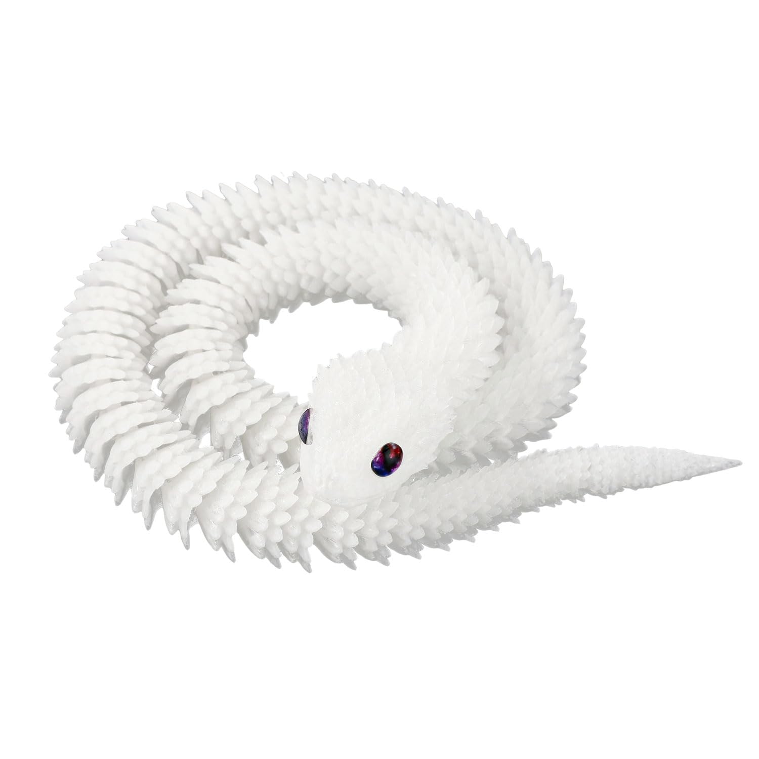 3D Printed Flexible Snake Toy, Glow in The Dark Rainbow Articulated Fidget Print Animal Flexible Desk Decor Gift for Kids Adults Home Desk Office Ornament Decoration (White)