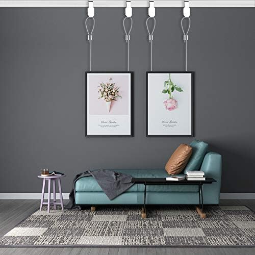 UIHOL 4-Pack Picture Hanging Wire Invisible with Adjustable Photo Hook + S Metal Hook for Picture Rail Frame Hanging System Art Gallery Picture Display Kit (1M)