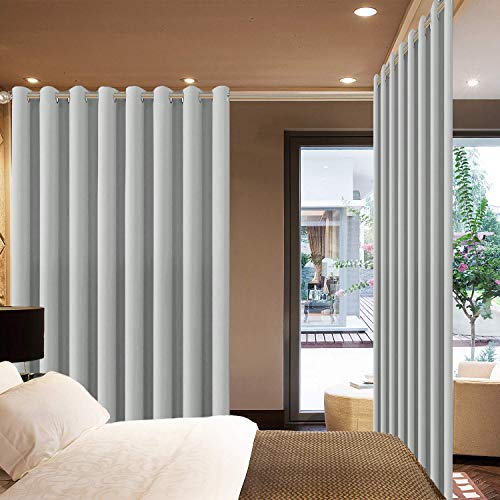 Yakamok Thermal Patio Door Curtains - Grey Blackout Room Darkening Door Blinds for Sliding Glass with Grommet Top, Split Room Divider Curtains (Light Grey, 100 inches W x 96 inches L)