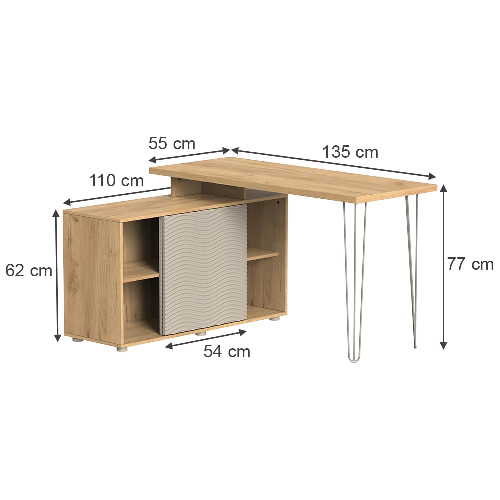 Vicco Bureau d'angle Notivo, Cachemire, 135x55cm | avec armoire de classement, adapté au télétravail et au bureau