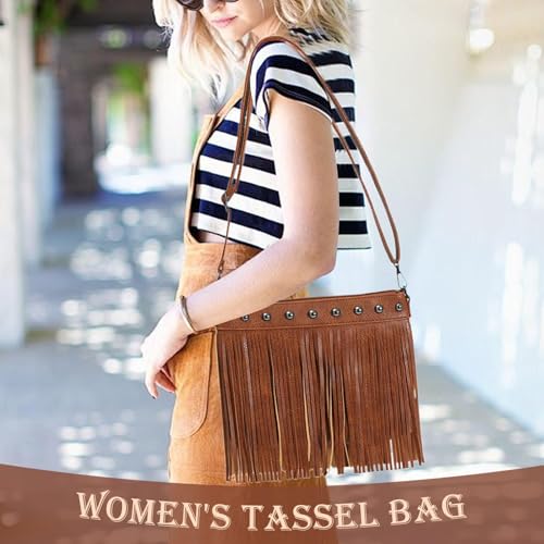 Sac de téléphone portable à franges en cuir PU rétro