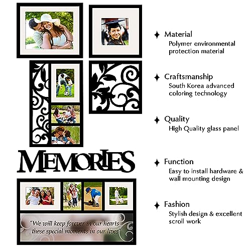 Jerry & Maggie - Photo Frame | Plaque College Frame - Wall Decoration Combination - Bronze Pvc Picture Frame Selfie Gallery Collage With Full Size Hanging Template & Wall Mounting Design (Black Frame | Memory) #TOP4