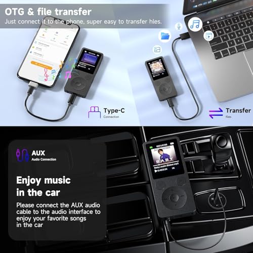 Image of ARVOX 32GB Mini MP3 Music Player with Bluetooth 5.4 & Voice Control Earphones, Video Playback,Pocket-Sized MP3 Player for Music,Voice Recording,FM Radio Expandable Up to 128GB Black