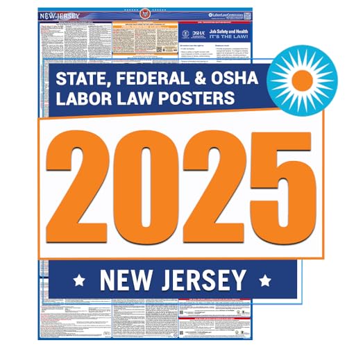 2025 New Jersey Labor Law Poster- State, Federal, OSHA Compliant- Workplace Required Posting for Employees- English Employment Poster- UV Laminated Waterproof- 26