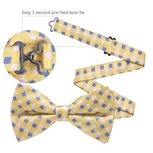 Image of Barry.Wang Paisley Striped Bow Tie for Men Silk Pre-Tied Bowtie Pocket Square Cufflinks Set Formal Wedding Party Prom