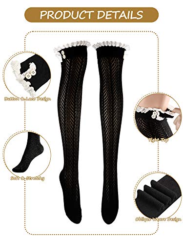 Geyoga 3 Pairs Long Boot Socks with Lace Trim Button Knit Boot Socks over Knee Thigh High Stockings for Women2