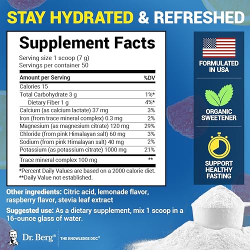 Dr. Berg Zero Sugar Hydration Keto Electrolyte Powder - Enhanced w/ 1000 mg of Potassium & Real Pink Himalayan Salt (NOT Table Salt) - Raspberry & Lemon Flavor Hydration Drink Supplement - 50 Servings - Image 4