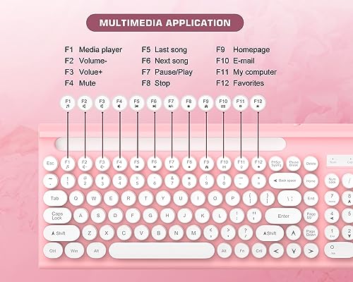 Image of Pink Wireless Keyboard and Mouse Combo, MageGee 2.4G USB 101Keys officeTypewriter, Waterproof Cute Round Retro Aesthetic Keyboard for Computer,PC,Desktops,Laptop, Mac(White Pink)