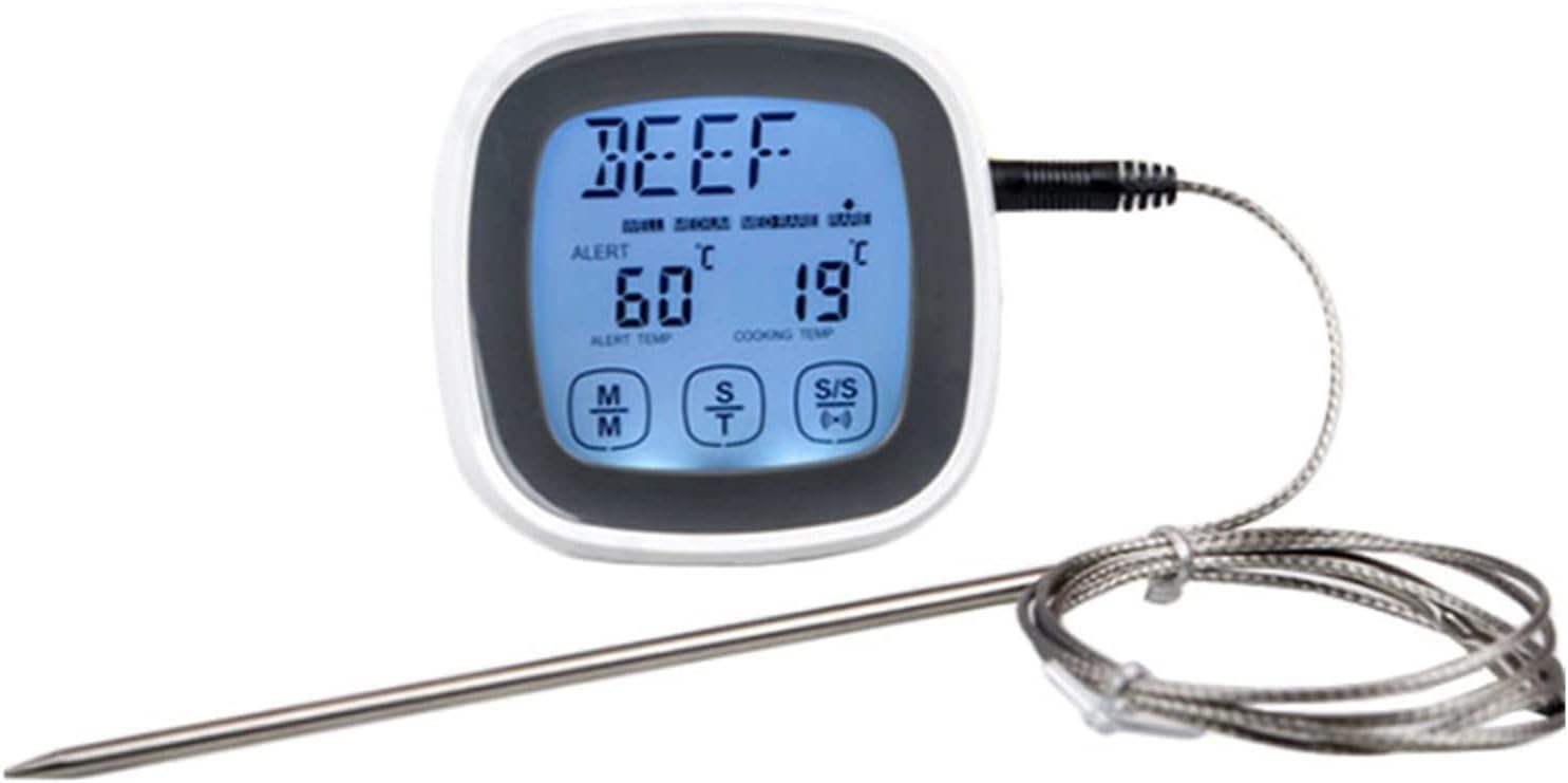 Digital Touchscreen Food Thermometer for Meat Poultry Fish Cooking in Frying Pan Smoker Oven BBQ Grill with LCD Display | All Temperature and Timer Modes