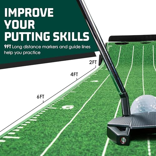 ropoda 9ft Golf Putting Green, Portable Putting Mat for Home and Office with Auto Ball Return Function, Golf Practice Putting Mat Aid for Indoor and Outdoor Use by ROPODA - Used condition - Image 5