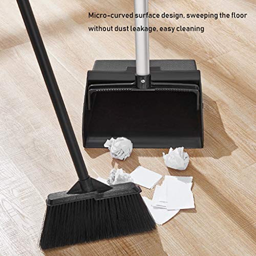AGrAdi NLIAN und Kehrschaufel-Set, mit 91 cm langem Stiel Hausfeger mit aufrechter Kehrschaufel 45 ° abgeschrägtes Design for Zuhause, Küche, Zimmer, Büro, Lobby, Bodenreinigung, Schwarz Kehrschaufel – Bild 5