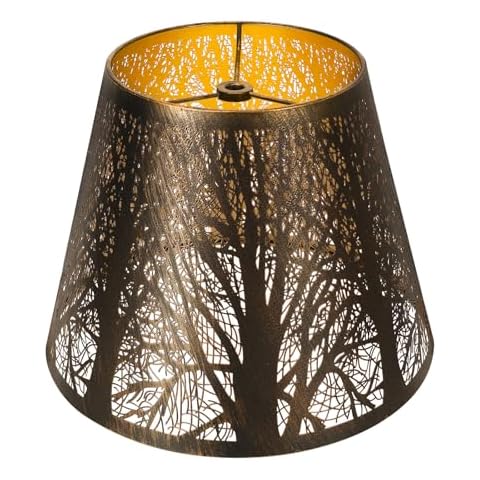 Small Metal Lampshade Forest Etching Forest Lamp Shade Pattern 6'' Top 10'' Bottom Height 7.5'' Fits For Table Lamps And Floor Lamps Spider Fitter Out Black in Gold ALUCSET lampshade Cover