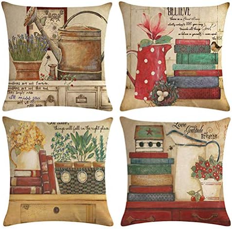 ULOVE LOVE YOURSELF Set of 4 Retro Throw Pillow Covers 18 x 18 inches Sweet Home Decorative Pillowcases Cushion Covers for Couch Sofa Bed Patio Car(Home Decor)