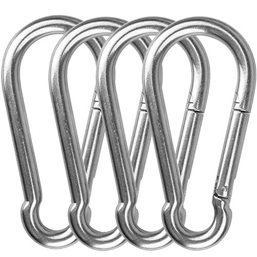AOWISH Spring Snap Hook Carabiner Heavy Duty| 304 Stainless Steel Clips Keychain Buckles| 2-1/2'' 3-1/8'' 4'' 5-1/2'' Length| Home Gym Garage Camping Swing Hammock Hiking etc (M8, 5/16'' Dia, 4-Pack)