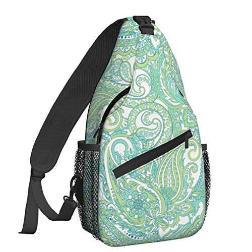 Niukom Paisley Indian Green Sling Backpack Crossbody Chest Bag Shoulder Bag Gym Cycling Travel Hiking Daypack For Women Men #TOP6