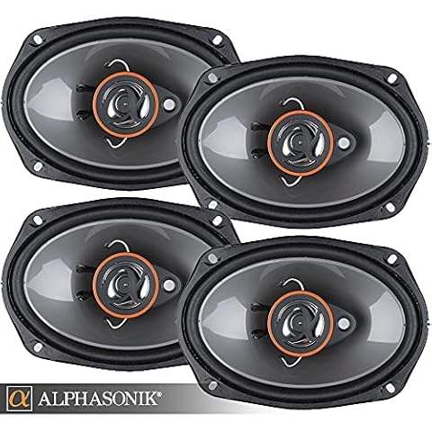 Alphasonik AS268P Loudspeakers 2 Pairs of 6X8 350W Max 3-Way Speakers 4 Ohms Premium Quality Audio Door Speakers for Car or Truck Stereo Sound System Cover