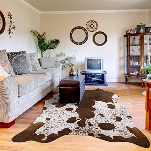 Foxmas Faux Cowhide Rug 4.6X5.2 Feet Cow Print Rugs For Bedroom Living Room, Western Home Decor Cow Hide Animal Rug, Cow Print Western Rugs, Faux Fur Fabric Rug Animal Print Carpet #TOP3