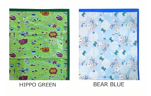 Image of EcoSoft Plastic Sheet,PVC Sheet for Kids,Rubber Sheet for Babies,Bed Wetting Protector(90 x 135 cm) (Blue Bear & Green Hippo)