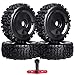 Hobbyfire PreGlued 1/8 Buggy Tires 17mm Wheels Foam Inserts w/ 17mm Wheel Wrench for Arrma Typhon 3S 6S Losi HPI Redcat Racing Models, Set of 4 (Black Rims)