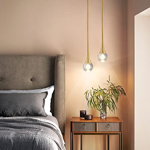 Untrammelife Gold Teardrop Pendant Light In Brushed Brass Finish, 1-Light Mini Globe Modern Crystal Kitchen Island Pendant Lighting 8W Dimmable Led Hanging Ceiling Light Fixture For Bathroom Bedroom #TOP4