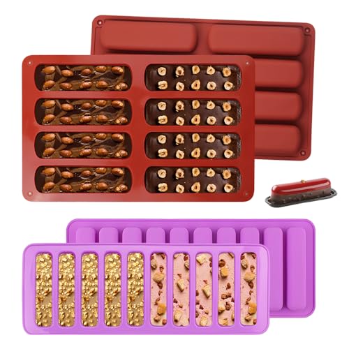 HMCEY Lot de 4 Moule Barre de Céréales,Silicone Rectangulaire Moule a Financier,Barre Chocolat Moules en Silicone Patisserie,Mousse Dessert Moules Finger Food,Chocolate Mold Réutilisable pour Puddings