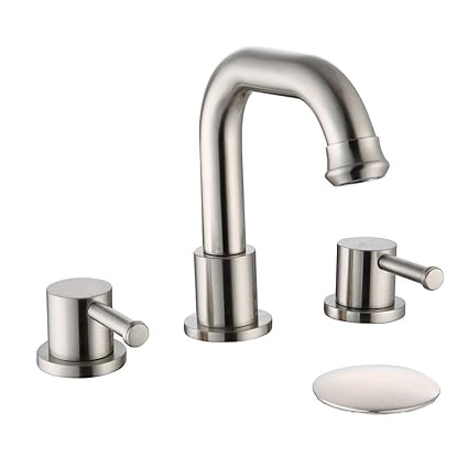 Bathroom Faucet Brushed Nickel Vessel Sink Faucet with Overflow Pop Up Drain for Bathroom Sink 2 Handles 3 Holes Modern Centerset Vanity Faucet 8 Inches Brass Construction Gudetap GT4230-3N