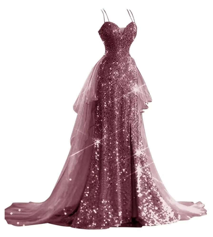 Women's Sparkly Sequin Corset Prom Dresses for Teens 2025 2 Piece Tulle Long Formal Evenning Pageant Gown