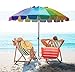 AMMSUN 7.5ft Large Heavy Duty HIGH Wind Beach Umbrella with sand anchor & Tilt Sun Shelter, UPF 50+ Protection Outdoor Umbrellas Sunshade with Carry Bag for Patio Garden Pool Backyard Rainbow