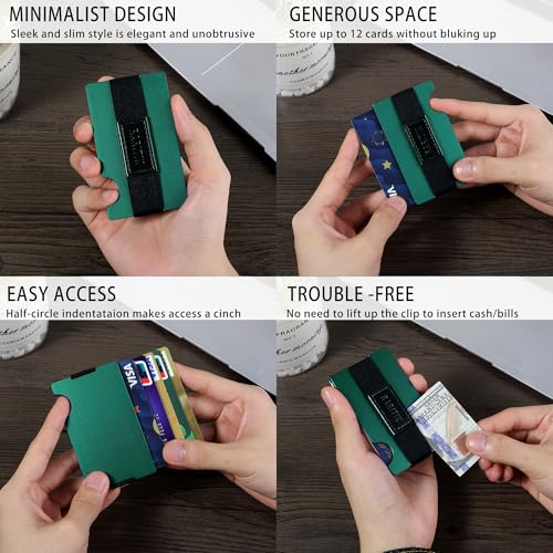 Image of Minimalist Carbon Fiber Wallet for Men, Money Clip Cash Strap Wallet, RFID Blocking Metal Wallet Aluminum Card Holder,Front Pocket Wallet