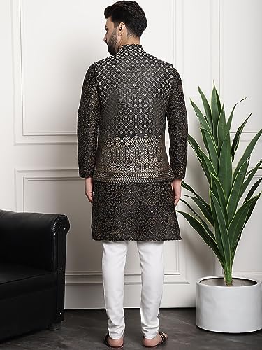 Image of Sojanya (Since 1958 Men'S Silk Blend Kurta Pyjama & Nehru Jacket Combo