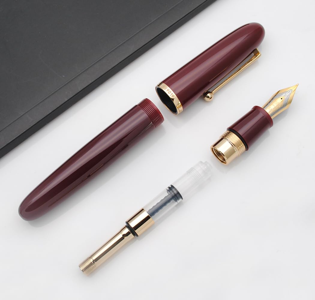 JINHAO DADAO 9019 Fountain Pen Acrylic Ink Pen with Ink Converter (Medium Nib, Wine Red) - Image 4