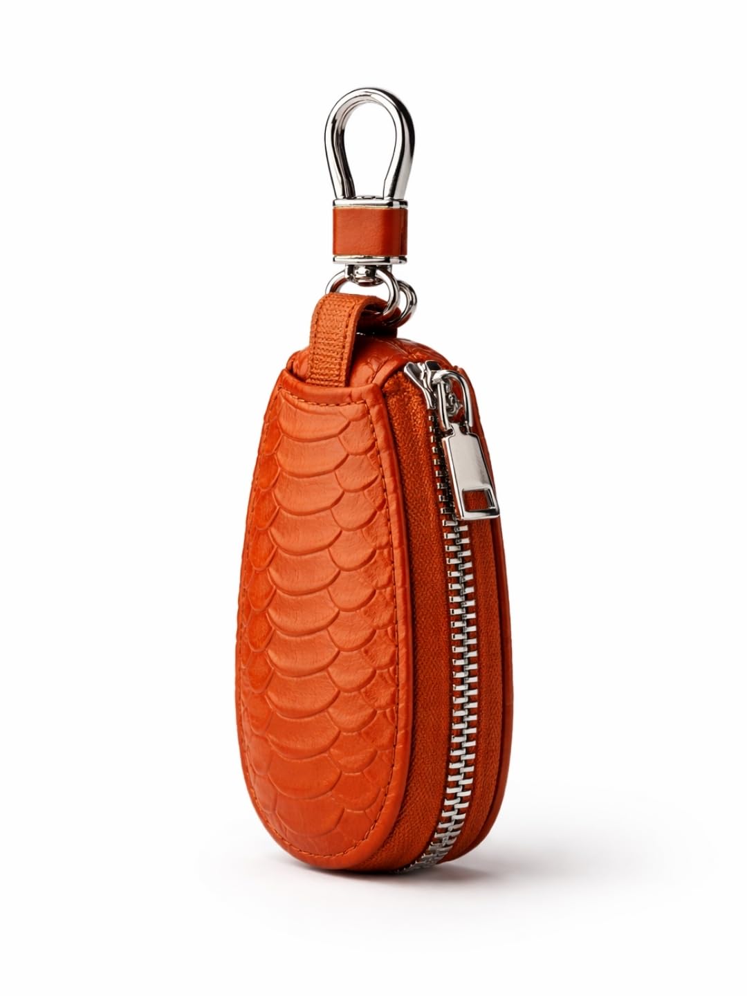 isweven Car Key Case Zip Bag with Metal Hook | Faux Leather Keychain Pouch for Car Keys & Smart Keys | Zipper Key Holder Organizer for Men & Women (Brown Croc Texture)-picture-0