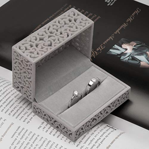 Hollow Velvet Ring Box Velvet Jewelry Box For Rings Couple Double Ring Bearer Box Engagement Gift (Gray) #TOP6