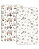 Pack and Play Sheets 2 Pack, Fitted Jersey Knit Mini Crib Sheets for Baby Boys and Girls, Compatible with Graco Pack N Play and Mini Crib Mattress (Little Farm, Pack N Play/Mini Crib Sheets)