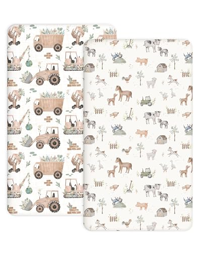 Image of Bedside Bassinet Sheets 2 Pack, 33 x 20 Fitted Bedside Sleeper Sheets, Ultra Soft Breathable Polyester, Ideal for Baby Girl or Boy and Newborns (Little Farm, Bedside Sleeper Sheet)