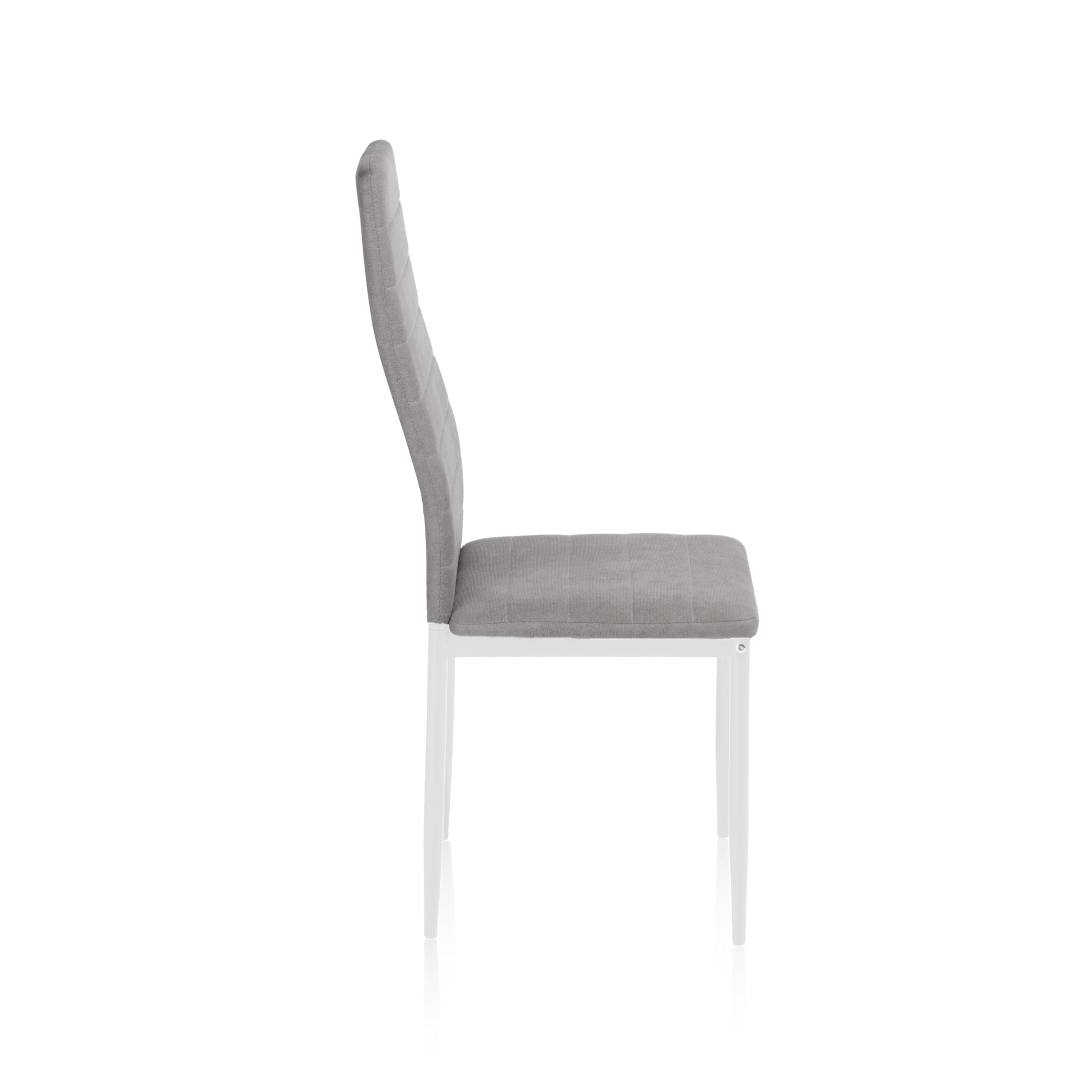 Pack 6 Sillas Tapizadas, Sillas Comedor, Sillas Salon, Tejido Gris y Patas Blancas, Modelo Yuri, Medidas: 44 cm Ancho x 42 cm Largo x 96 cm Alto