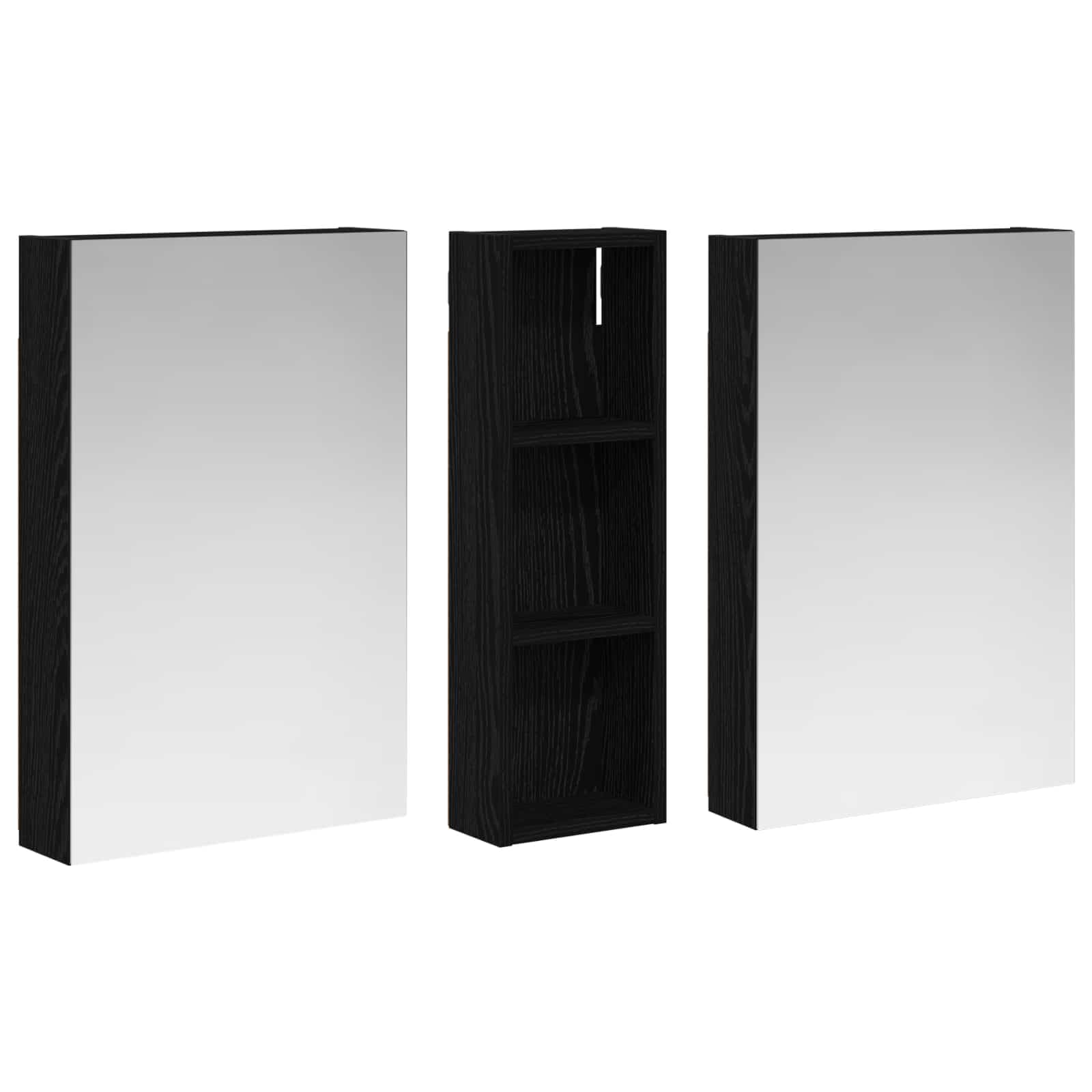 Lot de 3 armoires de salle de bain en bois - 100 x 10,5 x 60,5 cm - Montage mural - Avec éclairage LED - Miroir bidirectionnel - Espace de rangement et étagères pour meubles de salle de bain