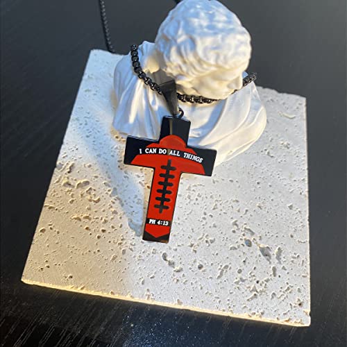 Stainless Steel Football Cross Necklace Bible Verse Sport Cross Pendant Necklace for Men3