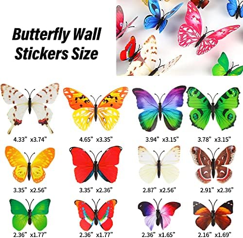 DIYASY 36pcs Butterfly Wall Stickers, 3D Magnetic Butterfly Wall Sticker, Removable Butterfly Wall Decals, Colorful Butterfly Room Wall Decoration for Bedroom Room Decor
