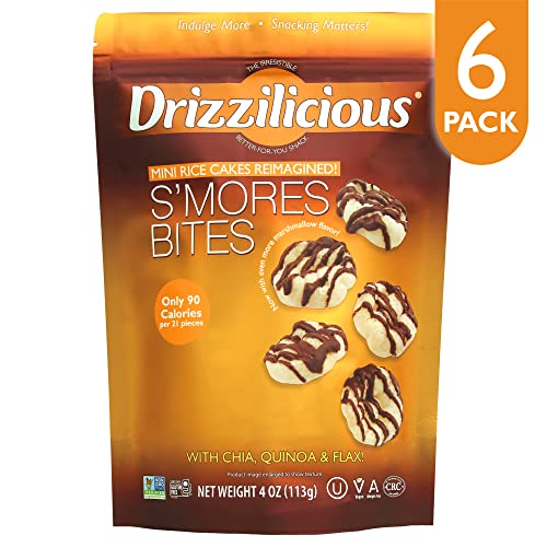 Drizzilicious S'mores 4Oz 6-Pack | | Mini Snack Chocolatey Rice Cakes | Vegan Air Popped Chia, Quinoa, Flax Smore Snacks #TOP1