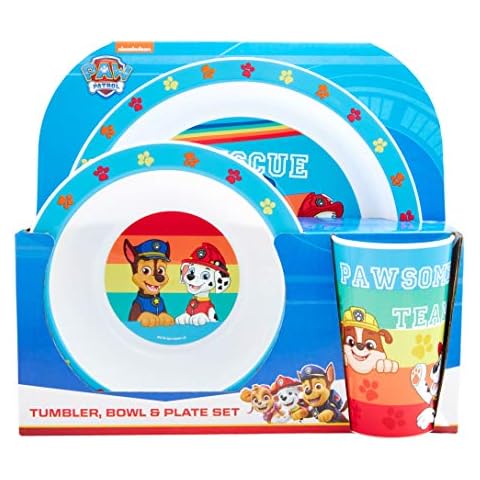 PAW Patrol Kids Tableware Set - 3 Piece Reusable PP Plate, Bowl & Cup Set for Children - Skye, Chase, Marshall, Rubble Tumbler & Dinnerware Set for Mealtimes - for 24 Months & Up Cover
