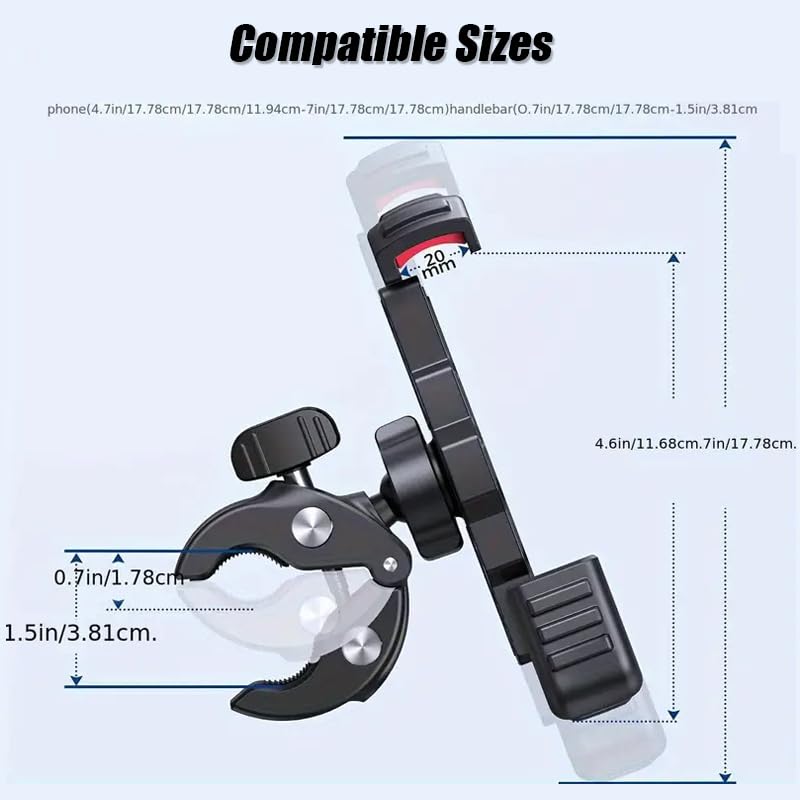 Support Téléphone Moto pour Peugeot Elyseo 100 2001-2003, Universel Rotation à 360 Support Guidon Support De Téléphone, Clip de Téléphone Moto pour 4.7”-6.8” Pouces